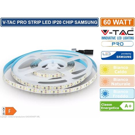 V-TAC PRO VT-5-120 STRISCIA LED 2835 MONOCOLORE 120 LED/METRO CHIP SAMSUNG - BOBINA DA 5 METRI - SKU 323 / 324 / 325 - Colore Luce: Bianco Caldo (1/5)