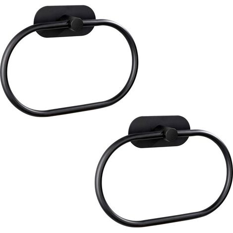 Set mit 2 selbstklebenden Handtuchringen für Badezimmer, Wandmontage, Edelstahl, Montagezubehör, kein Bohren erforderlich, moderner runder Handtuchhalter, schwarz (1/4)