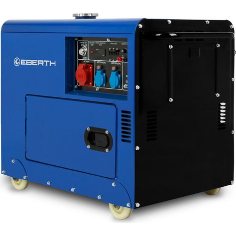 Eberth – Groupe électrogène diesel 5000W – Moteur 10CV, 3 phases, démarrage électrique, AVR, 16L, 4500W continu – Pour chantiers humides (1/5)