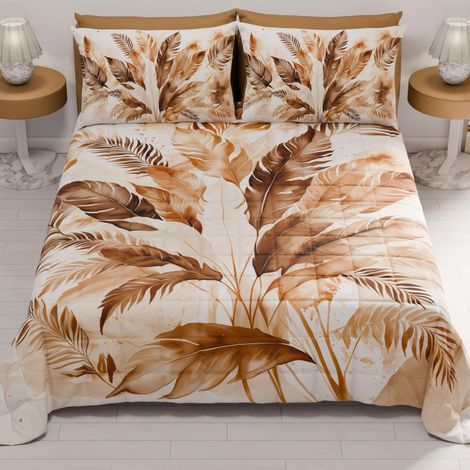 Couvre-lit d'été 260x270 cm 100 g/m² Double Face, Couette légère pour lit Double, Printemps, Modèle Palmier Boue, 100% Fabriqué en Italie (1/2)