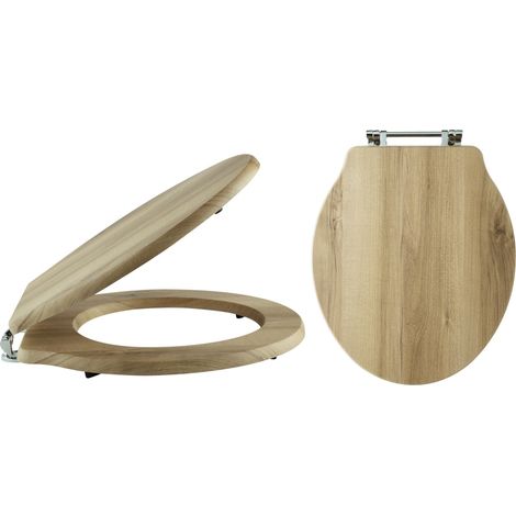 Milano Legend Natural Walnut Effect Toilet Seat with Chrome Hinges - 370mm x 410mm (1/2)