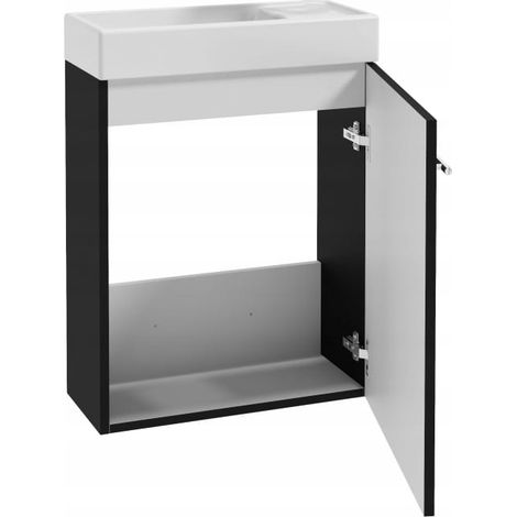 Meuble de salle de bain avec vasque suspendue noire 50x70 cm, petit modèle avec robinet chromé allongé (1/5)