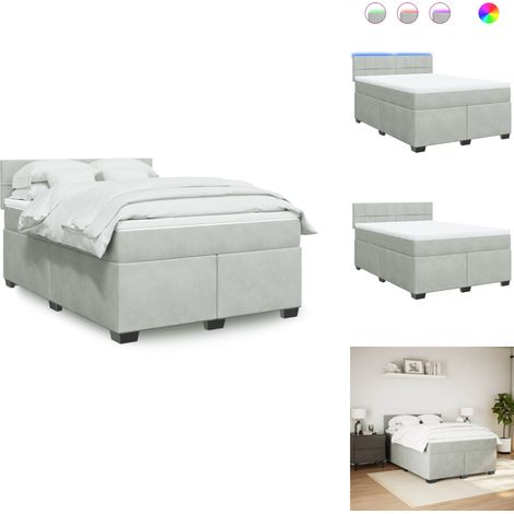 Boxspringbett mit Matratze Hellgrau 140x190 cm Samt - Boxspringbett - Doppelbett - Samtbett - LED Beleuchtung - Matratze (1/5)