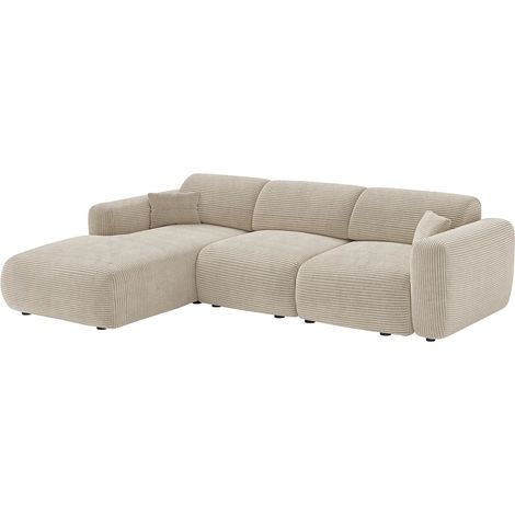 Grand canapé d'angle gauche convertible en velours côtelé beige POGNI de Maison Céphy (1/5)