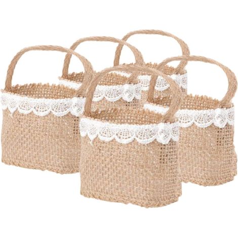 Mini Paniers en Lin avec Poignées Paniers Décoratifs Élants et Pratiques Lot de 5 pour Rangement et Pique-niques, pour Fleurs et Petits Objets (1/5)