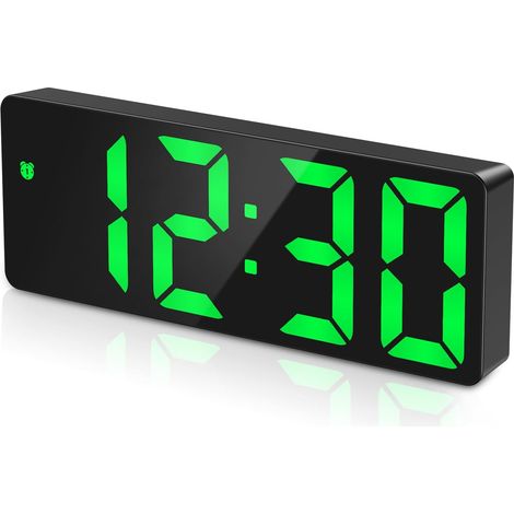 Vert， Réveil Numérique, Horloge de Bureau Numérique, Horloge Digitale à LED avec Voix et Touche Activée, Date, Température, Snooze, 3 Niveaux Luminosité Réglable, Batterie/USB, pour Maison (1/5)