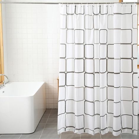 Cortina de ducha, cortina de bañera, cortina de ducha impermeable, cortina de ducha para baño, 180 x 200 cm (estampado a cuadros) (1/5)