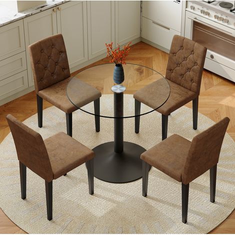 Conjunto de mesa de comedor 85x85x76 cm en vidrio marrón, moderno, FloraGrace (1/5)