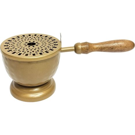 Räuchergefäß aus Aluminium in Gold mit Holzgriff 22 cm (1/5)