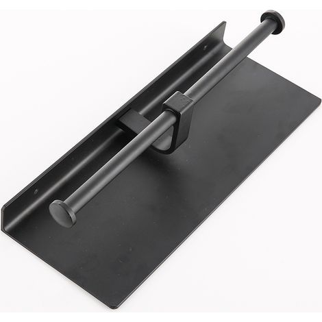 Portarotolo di carta igienica senza foratura con supporto per cellulare, staffa doppia a parete per bagno (nero) (1/4)