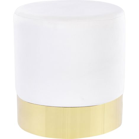 Puf de terciopelo blanco dorado 39 cm reposapiés glamour moderno Sophia