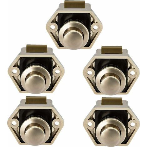 Serrure à bouton-poussoir pour camping-car, caravane, ferme-porte d'armoire, lot de 5 (nickel) (1/5)