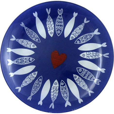 Lot de 6 Assiettes à Dessert Rondes en Verre Bleu Foncé Poisson 20 x 20 x 1,3 cm - PANGIVO (1/3)