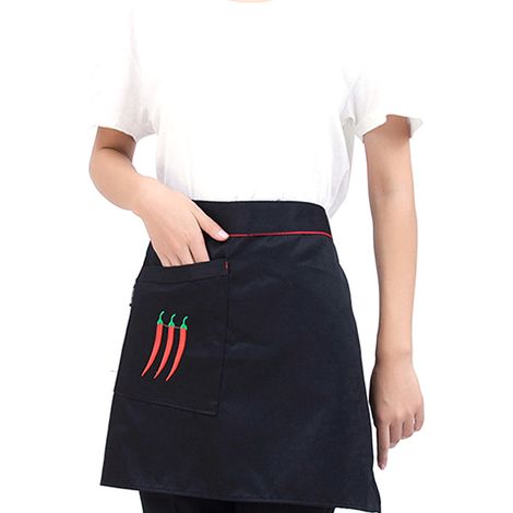 Tablier de chef rétro en coton, tablier court de serveuse/serveuse à taille courte (1/5)