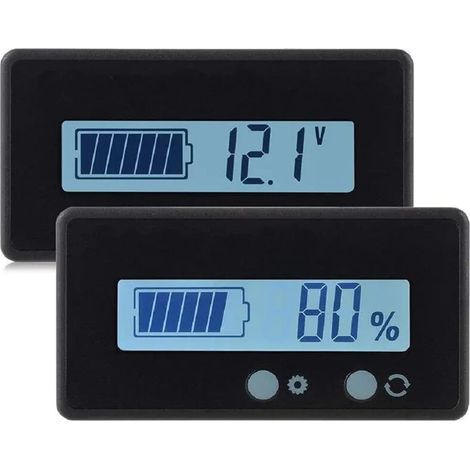2PCS Jauge de Moniteur de capacité de Batterie LCD,Indicateur d'état de la Batterie au Plomb 12V / 24V / 36V / 48V,Testeur de Batterie au Lithium rétro-éclairage Vert pour Batterie de véhicule