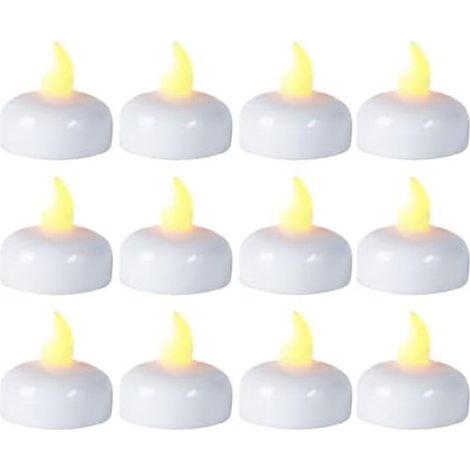 Bougies flottantes LED à eau, bougies chauffe-plat à effet scintillant activées par l'eau, étanches, 3,8 x 4 cm, lot de 12, idéales pour la décoration de table, vases, piscines et décorations de maria (1/2)