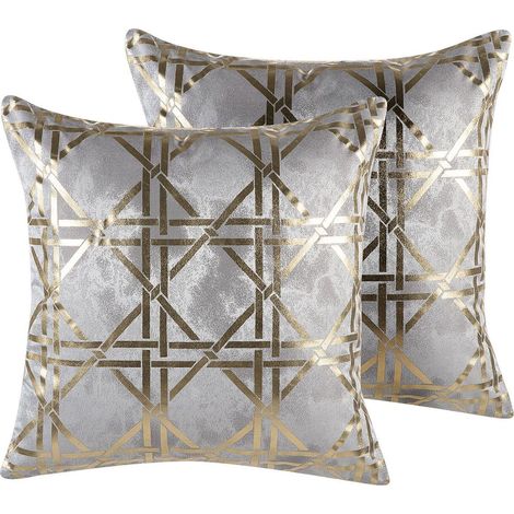 Dekokissen 2er Set CASSIA 45 x 45 cm Grau Geometrisches Muster