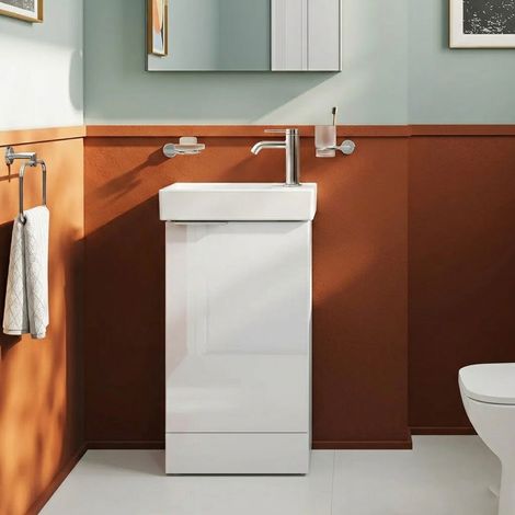 Vitra S20 Square RH Floor Standing Vanity Unit and Basin 450mm Wide - High Gloss White (1/4)