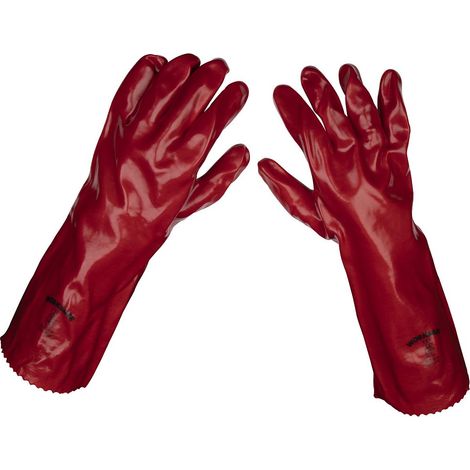 Sealey Red PVC Gauntlets 450mm - Pack of 12 Pairs 9114/12 (1/2)
