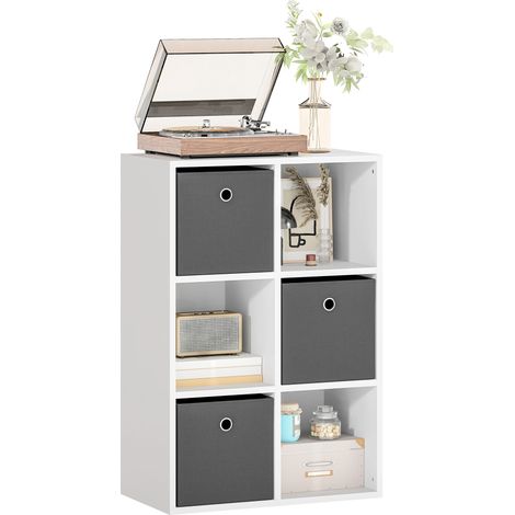 Étagère 6 compartiments avec 3 tiroirs tissu, design fonctionnel (1/5)
