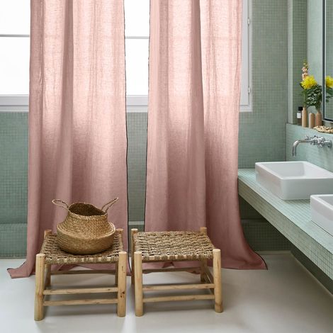 Rideau à oeillets noirs 350x280 cm MADURA - Rose poudré et bourdon noir - CARLINA