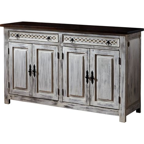 Sideboard Mango / Akazie 150x45x90 weiß gewachst CASTLE-ANTIK 261