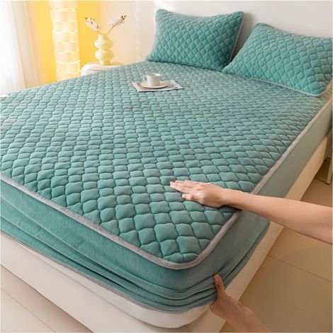 Housse de matelas matelassée épaissie avec 2 taies d'oreiller,drap-housse élastique tout compris,literie décorative chambre,motif haricots verts,150x200 cm (1/5)