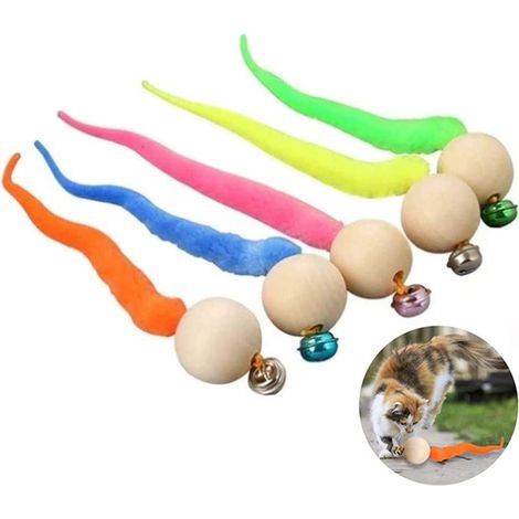 Set mit 5 interaktiven Wurmbällen für Katzen mit Glöckchen, lustiges Wackelspielzeug, farbenfrohes Katzenspielzeug (1/5)