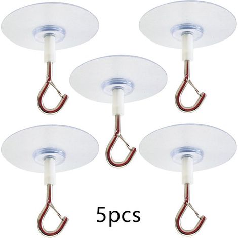 Lot de 5 crochets plafond/mur autocollants solides, sans perçage, pour vêtements, serviettes, cuisine, salle de bain (1/5)