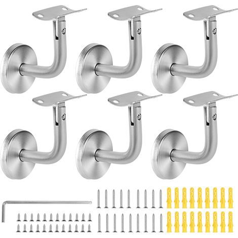 Support main courante Acier inoxydable supports de rampe main Supports de main courante d'escalier Bannister fixation murale Support mural de rampe bois pour rampes escalier, Argent(Bend-6Pcs) (1/5)