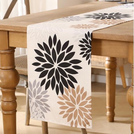 Tischläufer Blumen Braun Schwarz 33x183cm für Esstisch & Dekoration