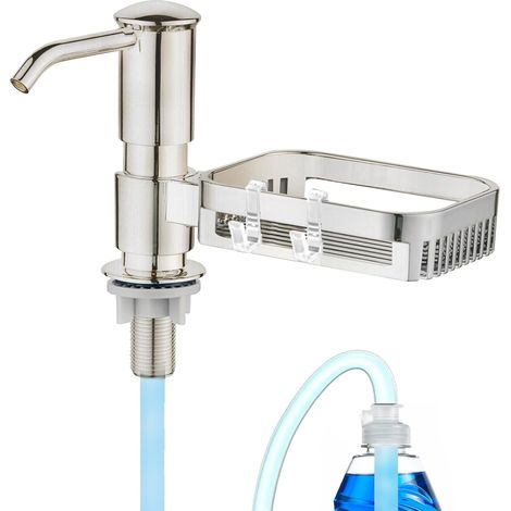 Distributeur de savon de cuisine encastrable avec porte-éponge, finition nickel brossé, tube d'extension de 96,5 cm (38 po), forte aspiration, pour évier de cuisine (1/4)