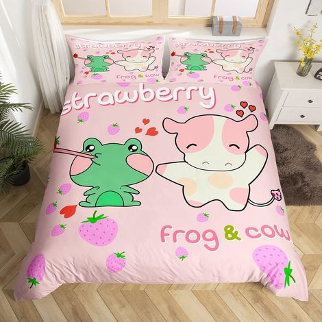Fraise Frog Parure de Lit 140x200cm du Lait Vache Housse de Couette Tropical Amphibian Sets de Housse de Couette Respirant Cultiverhouse Animaux Parure Housse de Couette - 140 x 200 cm (1/5)