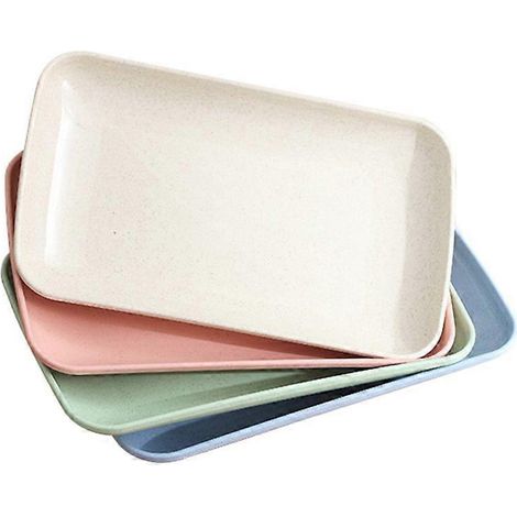 Ensemble de 4 assiettes plates pour la maison, compatibles avec le four à micro-ondes, écologiques et pratiques (rose, vert, bleu, beige). (1/4)