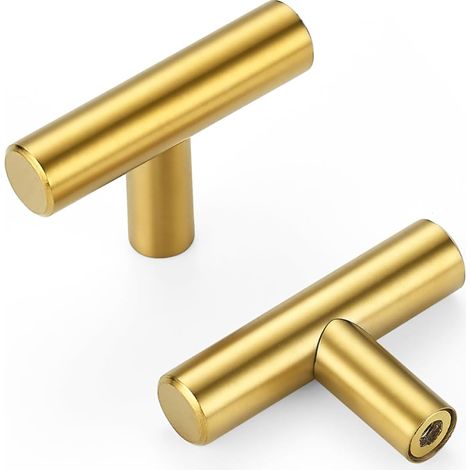 Set da 10 pezzi con maniglie per mobili dorate: pomelli per cassetti in ottone spazzolato, pomelli a T dorati a foro singolo. (1/5)
