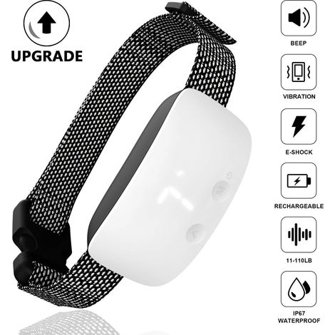 Collar antiladridos automático para perros con control inteligente de ladridos, vibración y sonido de descarga efectivos, 4 niveles de sensibilidad con indicador LED, resistente al agua IP67 y recarga (1/5)