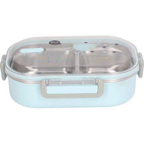 Boîte à lunch en acier inoxydable 304 avec compartiments isolants thermiques, style bento, étanche et transparente, motif poisson bleu, idéale pour les enfants et les étudiants. (1/5)
