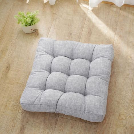 Couleur Unie Coussin pour Chaise de Salle à Manger, Coton Lin Coussin de Chaise Galette de Chaise Doux Coussin de Chaise de Jardin Chic Coussins de Chaises Epais (53x53cm,Gris Clair) (1/4)
