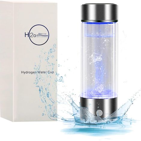 Bouteille d'eau hydrogène, technologie de membrane SPE/PEM avec écran LED intelligent, portable, rechargeable par USB, générateur d'eau longue, pour le sport et les voyages (argent et noir) (1/5)