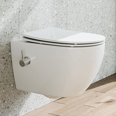 [JAMAIS UTILISE] WC suspendu HOROW avec fonction douche Taharet – Céramique, abattant Soft Close, système de fermeture automatique – 530 × 360 × 350 mm (1/5)