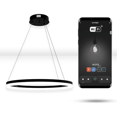 Lampe ronde LED WiFi Tuya 60 cm, anneau de suspension noir (1/5)
