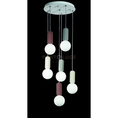 SOSPENSIONE MIX ROCK 6 LUCI ATTACCO G9 BASE TONDA D.30CM CEMENTO E VETRO