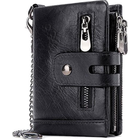 Portefeuille à deux volets porte-monnaie zippé (noir A)