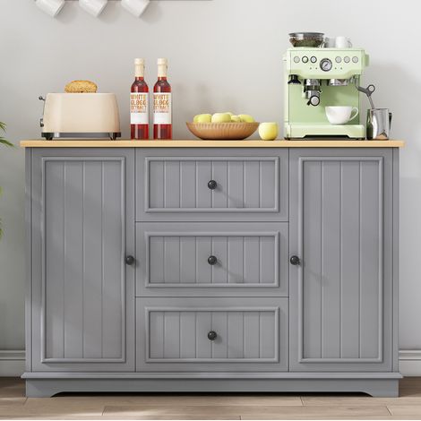 MEUBLIV Aparador de almacenaje gris 126x40x86 cm – 3 cajones y 2 puertas (1/5)
