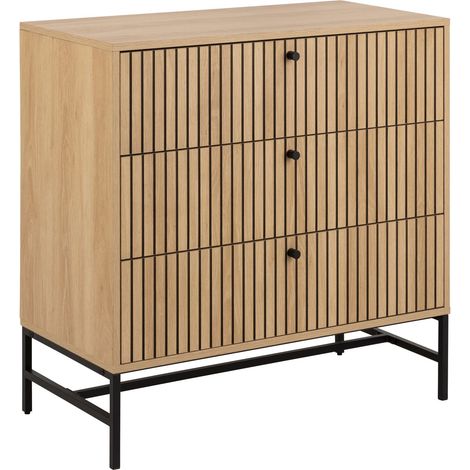 Commode rectangulaire 3 tiroirs effet tasseaux BAÏKAL (1/5)
