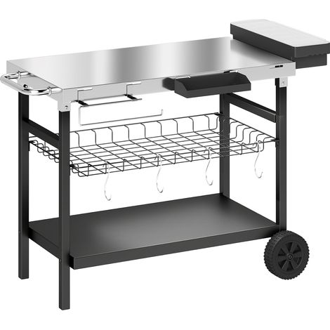 Carrello Barbecue da Esterno 114x61x81 cm con Piano in Acciaio Inossidabile Porta Spezie Ganci e Maniglia Laterale Nero (1/5)