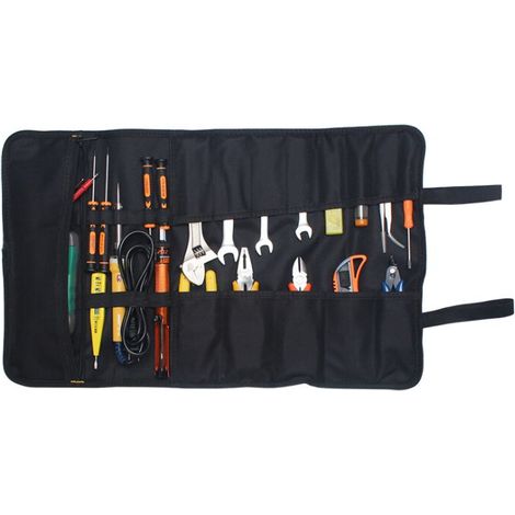 Tragbares leeres Werkzeugset mit 22 Taschen, Werkzeughaltertaschen, Werkzeug-Organizer, aufrollbare Werkzeugtasche/Tasche/Tasche aus 600D-Oxford-Gewebe (keine Werkzeuge), Schwarz