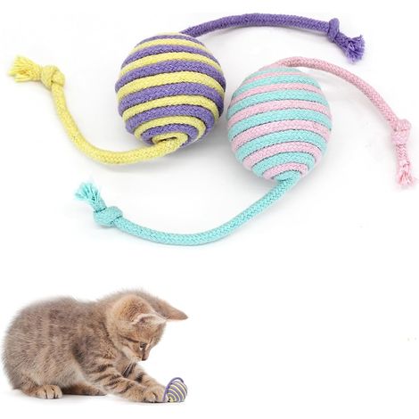 2er-Set Katzenbälle, 4,5 cm (1,2 Zoll) – Ideal für Wohnungskatzen und Kätzchen zur Unterhaltung – Interaktives Katzenspielzeug mit zweifarbigem Baumwollseil – Geeignet für Wohnungskatzen, die gerne ja