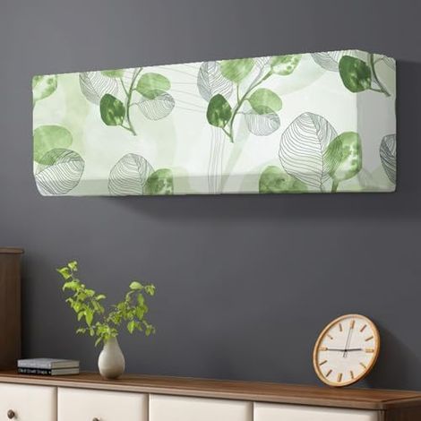 2 pièces Housse Élastique Climatiseur, Coque de Protection Climatiseur Couvre, Intérieur Couvercle du Climatiseur, Cache-Poussière Air Conditionné (Feuille) (1/5)