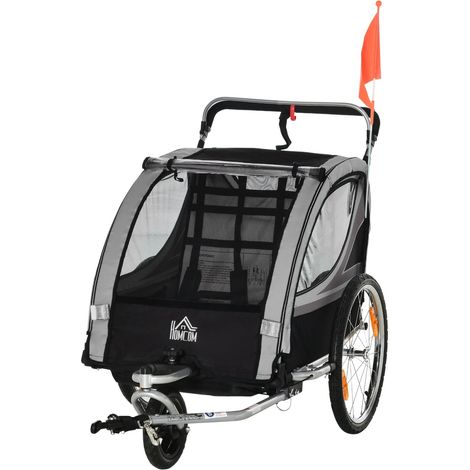 Remolque para niños plegable 2 en 1, remolque para bicicletas con rueda delantera extraíble, frenos en las ruedas traseras, remolque para bicicletas para niños para 2 niños a partir de 18 meses, capac